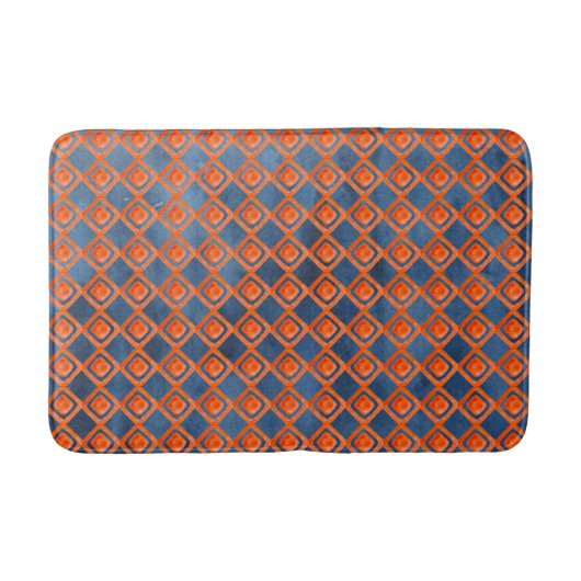 Oranje Navy Blue Waterverf Pattern Badmat (Voorkant)