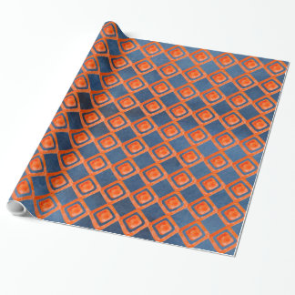 Oranje Navy Blue Waterverf Pattern Cadeaupapier