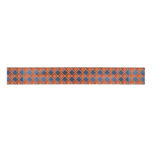 Oranje Navy Blue Waterverf Pattern Grosgrain Lint (Voorkant)