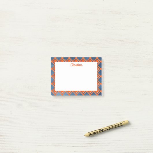 Oranje Navy Blue Waterverf Pattern Post-it® Notes (Op bureau)