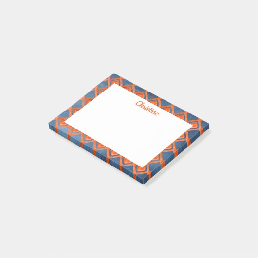 Oranje Navy Blue Waterverf Pattern Post-it® Notes (Schuin)