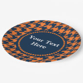 Oranje/Navy Houndstooth Papieren Bordje (Gekanteld)