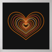 Oranje Neon Hart Muur Kunst Poster