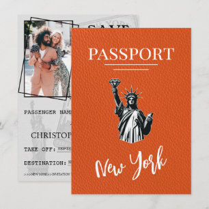 Oranje New York City Passport Bewaar de datum Save The Date