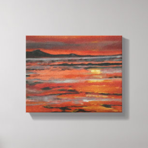 Oranje oceaan zonsondergang schilderij canvas afdruk