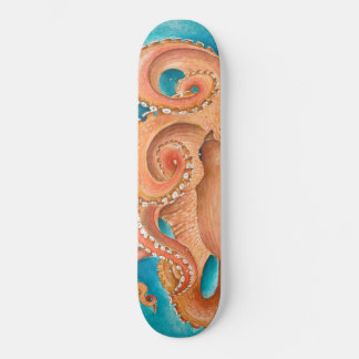 Oranje Octopus Blauwgroen Waterverf Skateboard