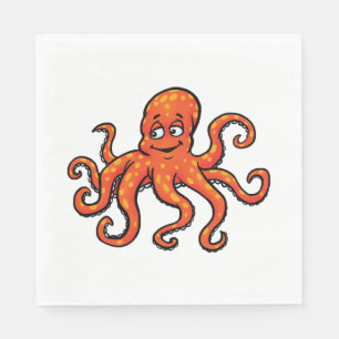 Oranje Octopus Cartoon Oceaan Zeewezen Servet