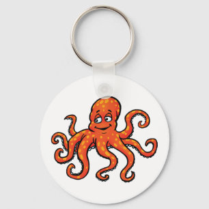 Oranje Octopus Cartoon Oceaan Zeewezen Sleutelhanger