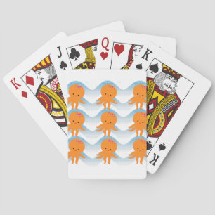 Oranje Octopus- en blauw-golfpatroon Pokerkaarten