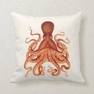 Oranje Octopus Illustratie op Cream Kussen