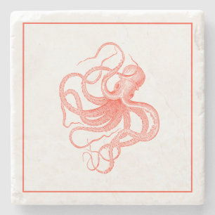 Oranje Octopus Illustratie Stenen Onderzetter
