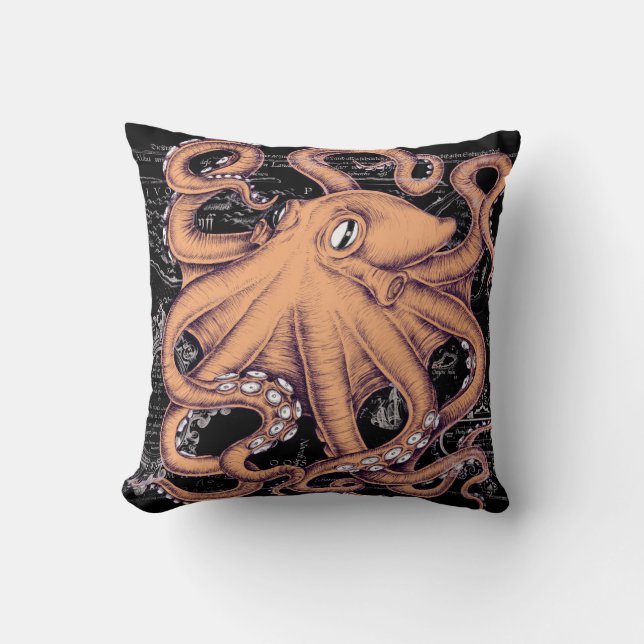 Oranje octopus Tentacles inkt Kussen (Voorkant)