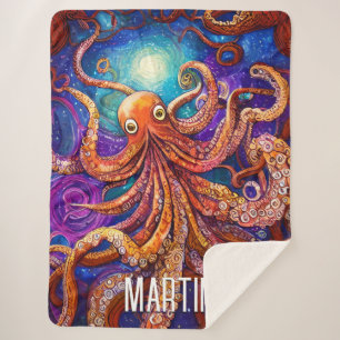 Oranje octopus   Volledige maan met persoonlijke n Sherpa Deken