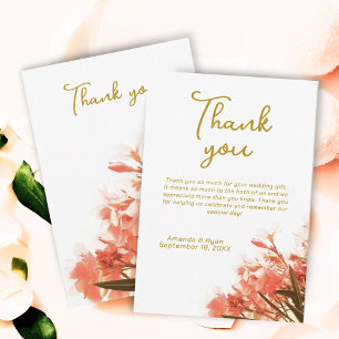 Oranje Oleander Bloemen Bloemrijke Script Bruiloft Bedankkaart