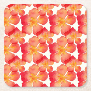 Oranje Oleander Floral Pattern Vierkante Kartonnen Onderzetter