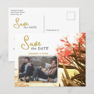 Oranje Oleander Flower Photo Weddenschap Save the  Aankondigingskaart