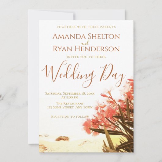 Oranje Oleander Flowers op het strand Weddenschap Kaart (Voorkant)