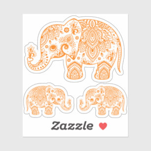 Oranje olifant florale paisley sticker