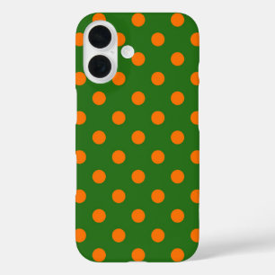 Oranje op groene polka stippen patroonontwerp iPhone 16 hoesje