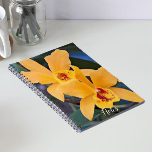 Oranje Orchid Blooms Floral Notitieboek