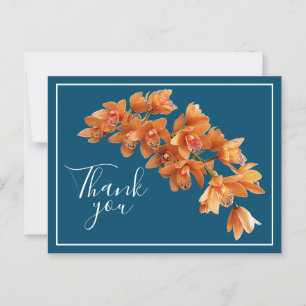 Oranje Orchideeën Blauwe Achtergrond Dank Je Briefkaart