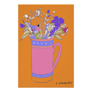 Oranje originele kleurrijke bloemen in een Mok Pos Perfect Poster