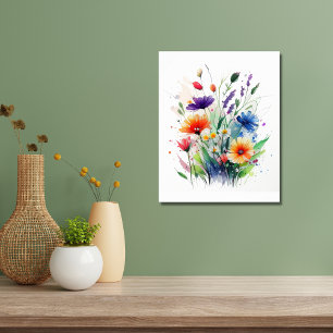 Oranje Paars Rood Blauw Aquarel Bloemen Poster