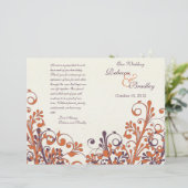 Oranje Paarse Abstracte Herfst Floral Wedding Prog (Staand voorkant)