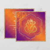 Oranje Paarse Damask Gold Ganesh Indiase bruiloft Kaart (Voorkant / Achterkant)