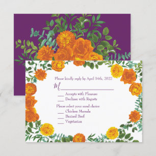 Oranje & Paarse Plum Peony Roos Uitnodiging Beantw