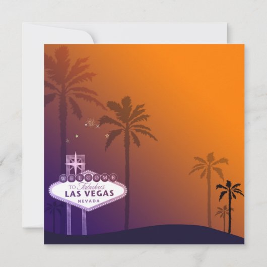 Oranje & Paarse schemering Las Vegas bruiloft Kaart (Achterkant)