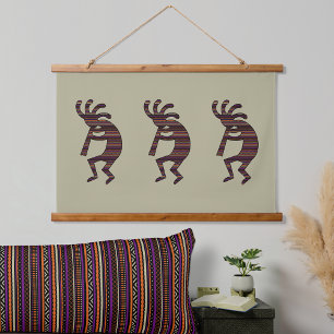 Oranje Paarse Tan Zwart Zuidwest Kokopelli Hangend Wandkleed