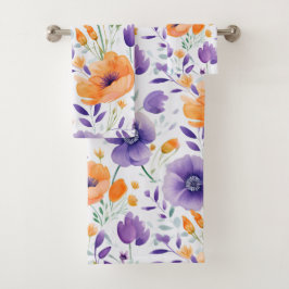 Oranje Paarse Wildflower Floral Bad Handdoek