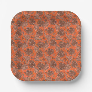 Oranje paisley damast bloemmotief oosters etnisch papieren bordje