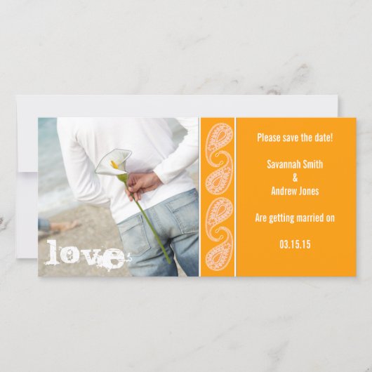 Oranje Paisley Sla de datum op Save The Date (Voorkant)