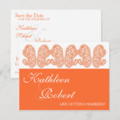 Oranje Paisley sparen de Briefkaarten van de Datum (Voorkant / Achterkant)