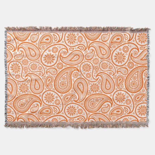 Oranje  Paisley White Achtergrond Deken (Voorkant)