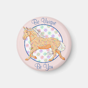 Oranje palominopaard (roze/blauw) magneet
