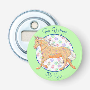 Oranje palominopaard (roze/groen) button flesopener