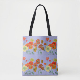 Oranje papaver bloemen Pastel paars Lila  Draagtas
