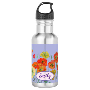 Oranje papaver bloemen Pastel paars Lila  Waterfles
