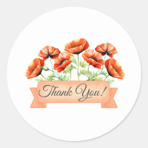 Oranje papaver bloemetjes bloemendank je wel ronde sticker
