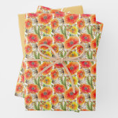 Oranje papaver bruiddal bruiloft inpakpapier vel (In situ)
