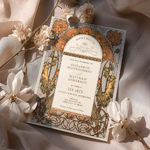 Oranje papaver bruiloft uitnodigingen Art Nouveau 