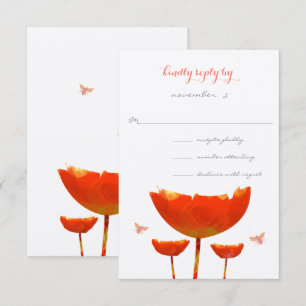 Oranje papaver en Butterflies Weddenschap Kaart