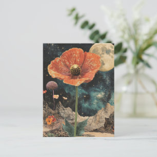 Oranje papaver onder maanlicht briefkaart