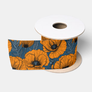 Oranje papaver op donkerblauw lint