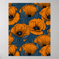 Oranje papaver op donkerblauw