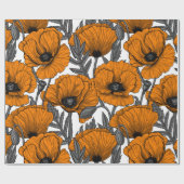 Oranje papaver op wit cadeaupapier (Vlak)