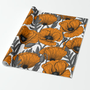 Oranje papaver op wit cadeaupapier